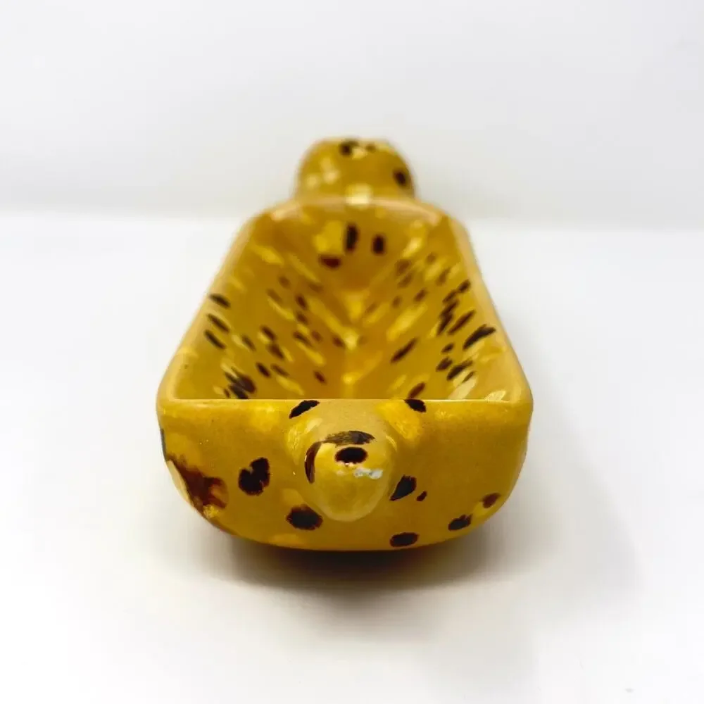 Vtg Dachshund Wiener Dog Serving Cracker Candy Dish Ceramic Bar Speckled READ